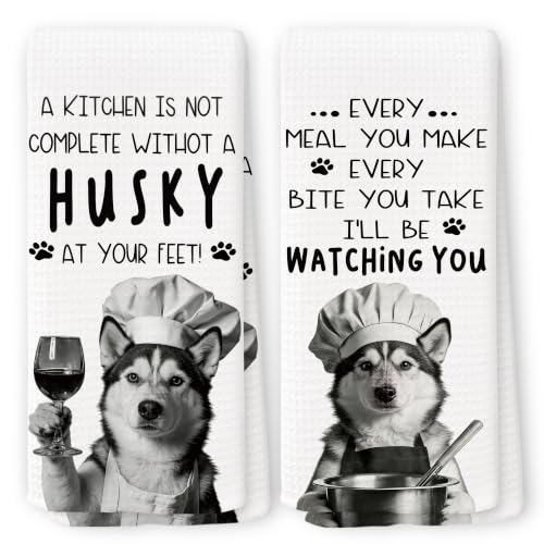 QZQE Funny Husky Dog Kitchen Towels 16x24 Inch Set of 2