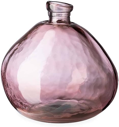 VivaTerra Jarrón redondo de vidrio reciclado, 13 pulgadas de alto x 14 pulgadas de diámetro. Jarrones de vidrio coloridos soplados a mano para