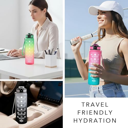 Image of 1 Litre Unbreakable Sipper Water Bottle With Strap, Leakproof, BPA-Free & Durable Tritan, Water Bottle for Adults, Gym, Kids, School, Gifts & Office, Motivational Time Marker, 1Ltr Sipper Bottle