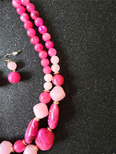 Ufraky UF2018NECKLACE2-PINK Women'S Acrylic Candy Color Double Layer Pendant Statement Necklace Earrings Set thumb #5