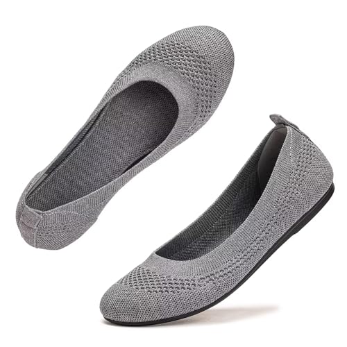 Image of Frank Mully Women's Ballet Flats Round Toe Walking Flats Slip On Work Shoes Knitted Flats Shoes for Woman Soft Lightweight