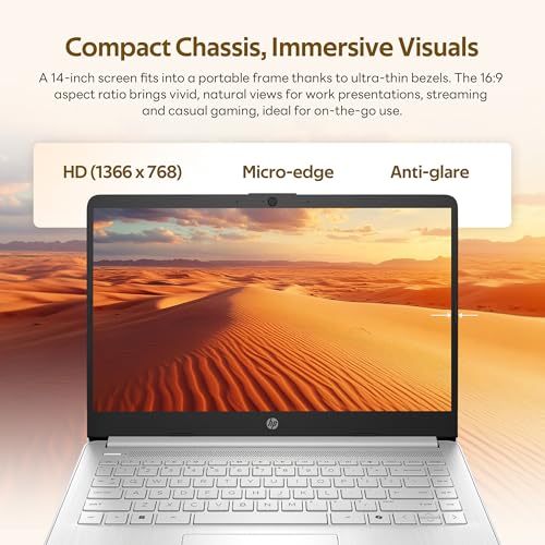 Image of HP Flagship 14 inch Laptop with AI Copilot for Student, 13th Gen Intel 4-Core, 4GB DDR4, 256GB Storage(128GB UFS+128GB Docking Station), Intel Graphics, Webcam, 1 Year Office 365, WiFi 6, Win 11 S, Silver
