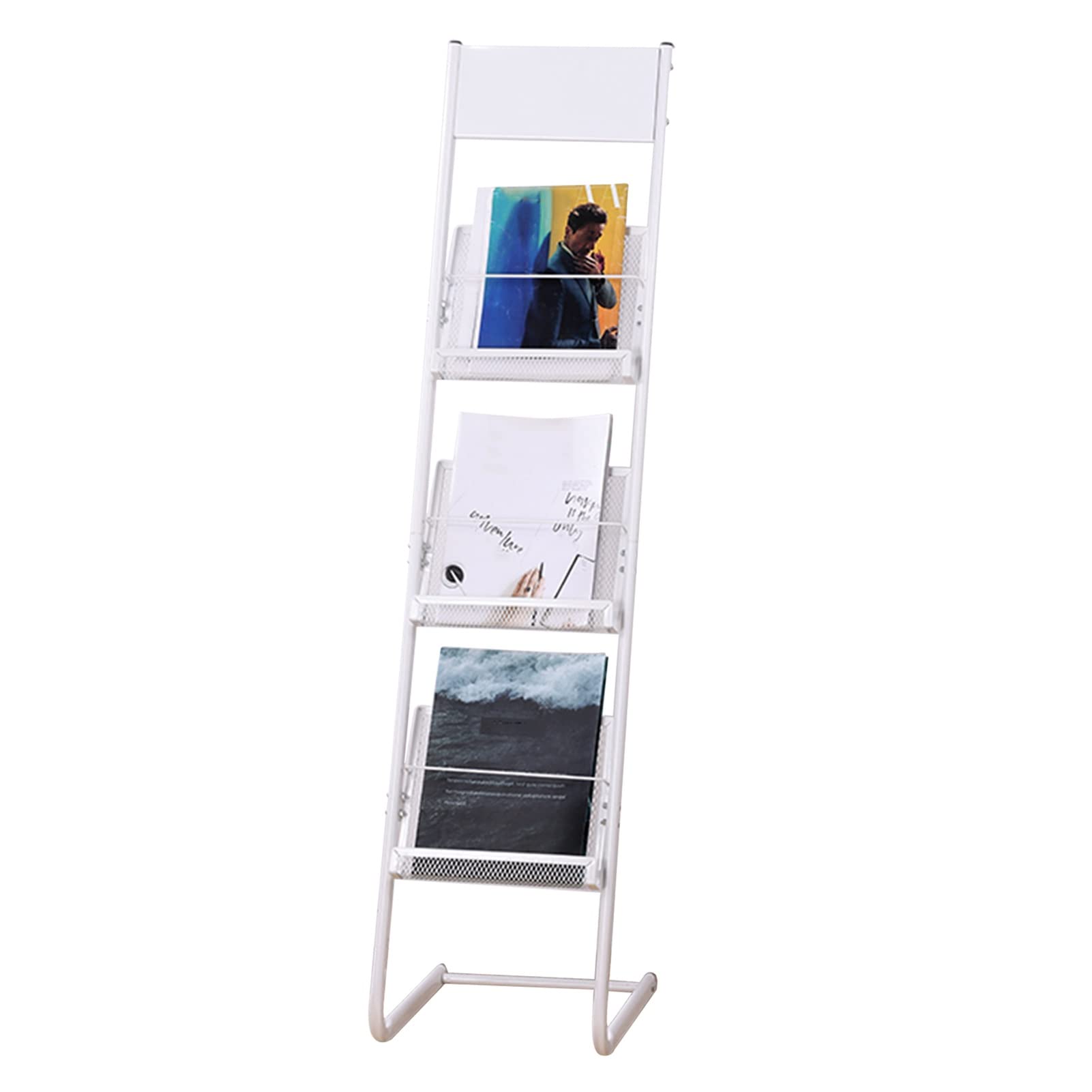 Stojak na czasopisma 3-poziomowy stojak na czasopisma, metalowe stojaki na dokumenty, stojak na broszury do domu/biura/salonu (White)