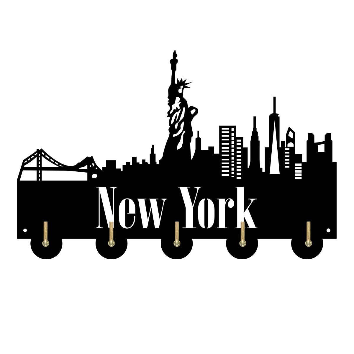 Patères murales New York en bois pour organiser vos clés et sacs dans l'entrée