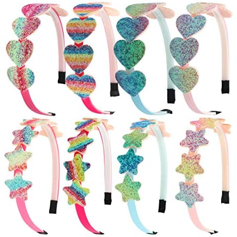 XIMA Glitter Heart Girls Headbands Rainbow Star Hariband for Children Girls Hair Accessories Pack of 8 Cover