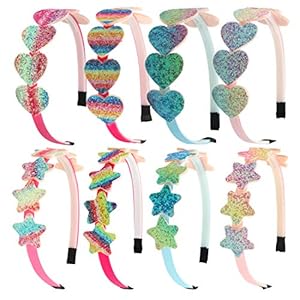 XIMA Glitter Heart Girls Headbands Rainbow Star Hariband for Children Girls Hair Accessories Pack of 8