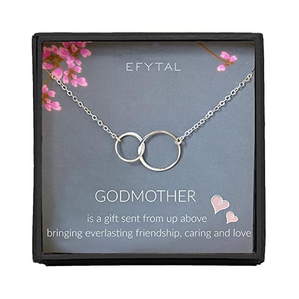 EFYTAL Godmother Gifts From Godchild, 925 Sterling Silver Two Circle Necklace, Proposal Gift For Girl, Baptism Gift for Godparent