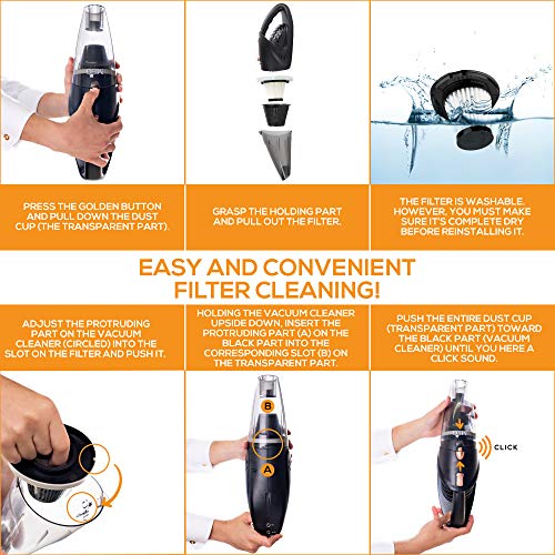 GNG Handheld Car Vacuum Cleaner 12v Portable Cordless Vacuum with Car & Wall Rechargeable Lithium-ion, Black Detailing Vacuum Cleaners for Wet and Dry Furniture, Dust Buster, Carpets, Floors, Vehicles