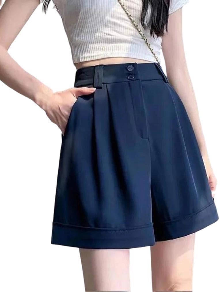 Women Loose Shorts Summer High Waist Wide Leg A-Line Casual All-Match Short Pants