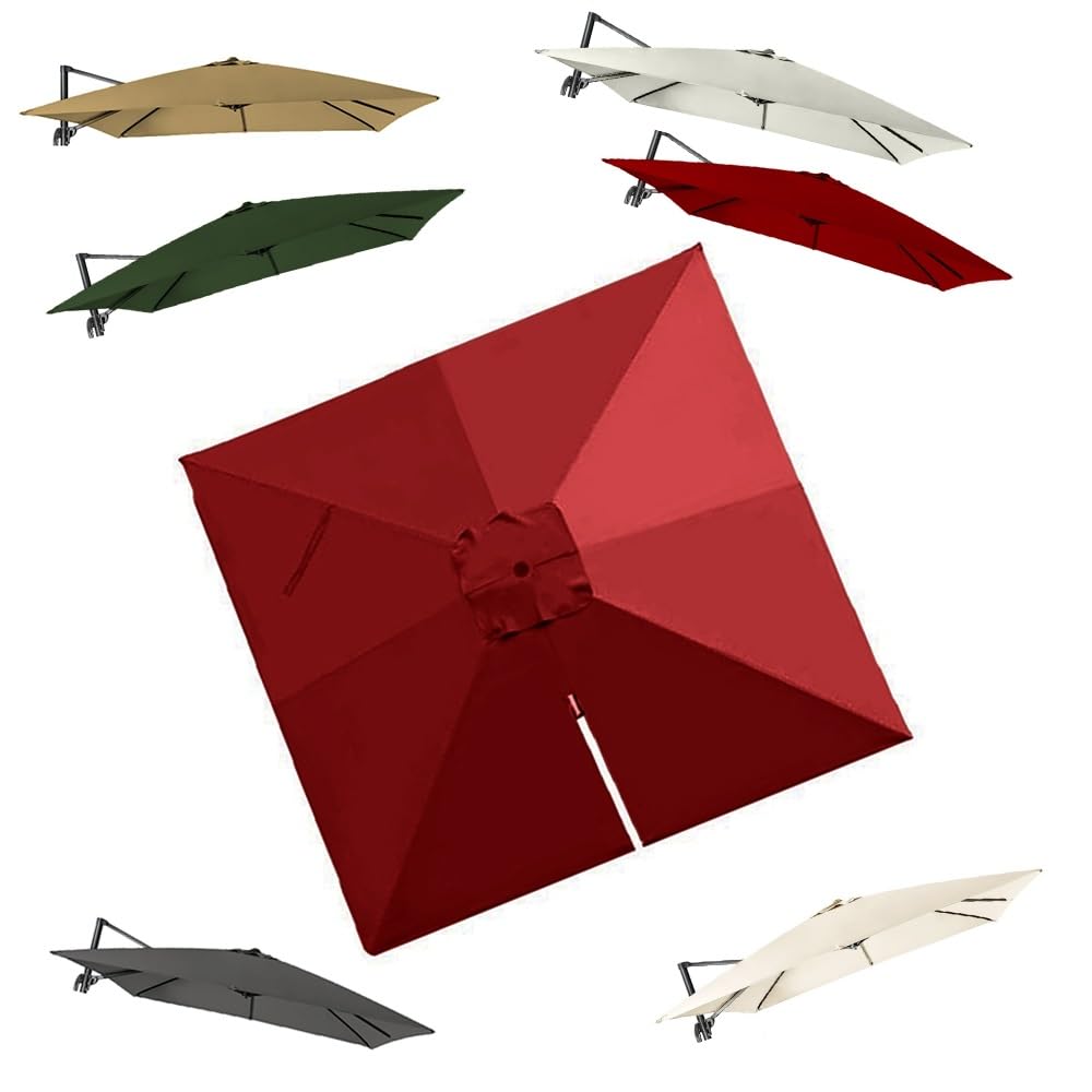 3x3M Auvent De Remplacement Pour Parasol Déporté Carré Toile De Rechange Pour Parasol De Jardin Extérieur UPF 50+ Housse De Rechange 8 Baleines(Burgundy)