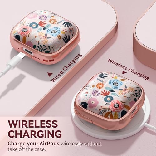 Image of Inesore for AirPods 4 Case Cover 2024 with Lock-Pink Berry Flower | Two-Piece Design,with Gold Keychain & Cleaning Pen,Support Wireless Charging,Cute Luxury Case for Women Girly