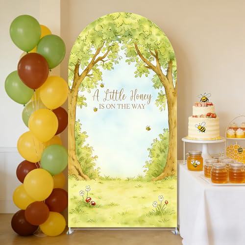 Haploquest A Little Honey is on The Way Baby Shower Arch Backdrop - Bee/Honeycomb/Jungle Themed Watercolor Party Banner Photo Booth Background for Newborn Celebration Decor (Twin Trees 6FT)
