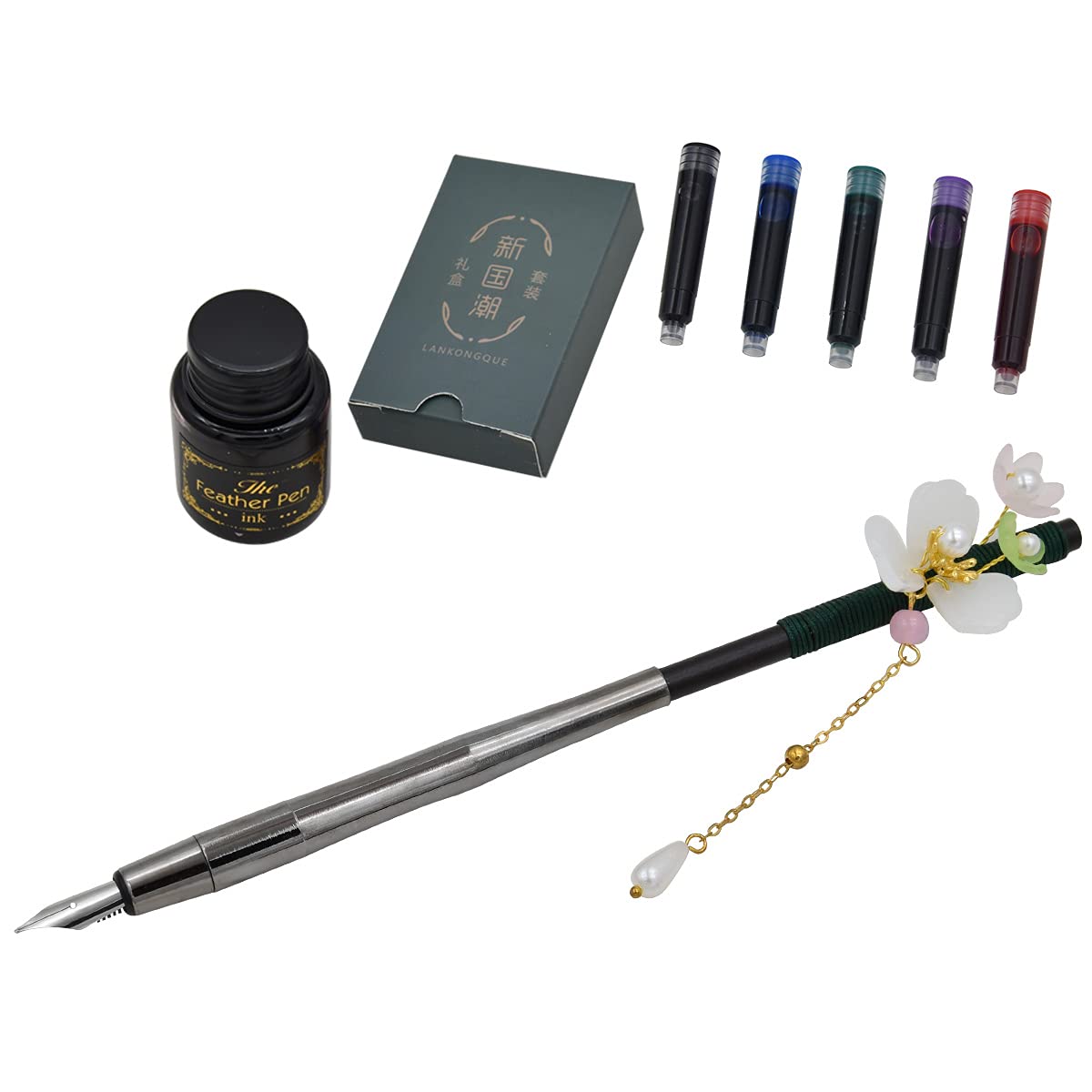 Penna stilografica retrattile 0,38 mm, inchiostro blu e nero, corpo trasparente, include 5 cartucce d'inchiostro ricaricabili, scrittura liscia, senza perdite, punta fine per ufficio e scuola (blu