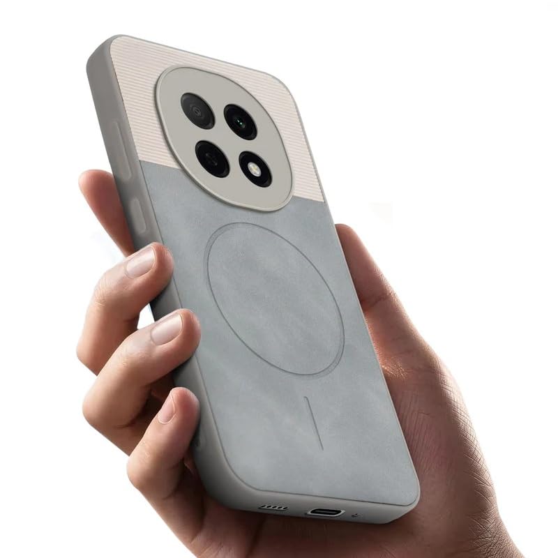 Image of Bintage case Macc-Safe Design Hard Light Weight Back Case | Soft Border Camera Protect | Dual PU Leather Finish Back Cover Compatible for Oppo F29 Pro 5G - White & Grey