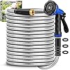 Garden Hose, Stainless Steel Metal Water Hose with 10 Function Nozzle, Lightweight Hose, No Kink, Leak-proof, Puncture Resistant for Yard, Outdoor, RV(25 ft)