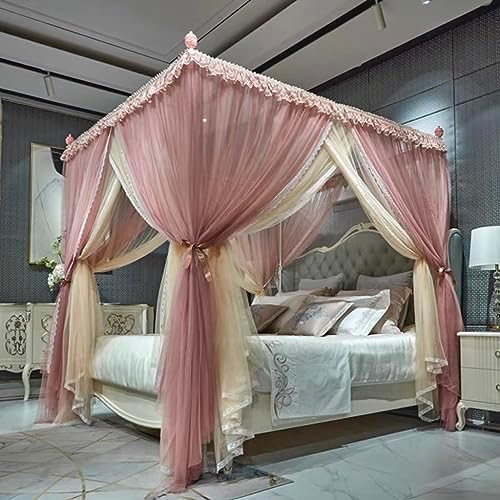 Princess Mosquito Net Bed Canopy - Stylish Insect Protection for Girls' Bedroom, Double Layer Sheer Curtains for Enhanced Sleep Quality and Elegant Decor Pale Mauve Full