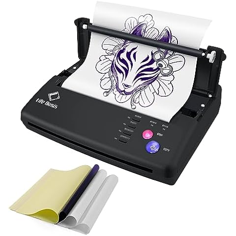 LifeBasis Tattoo Transfer Stencil Printer Tattoo Thermal Copier Thermal Tattooing Printer Machine with 30PCS Stencil Transfer Paper for Tattoo Artists & Beginners, Black Cover