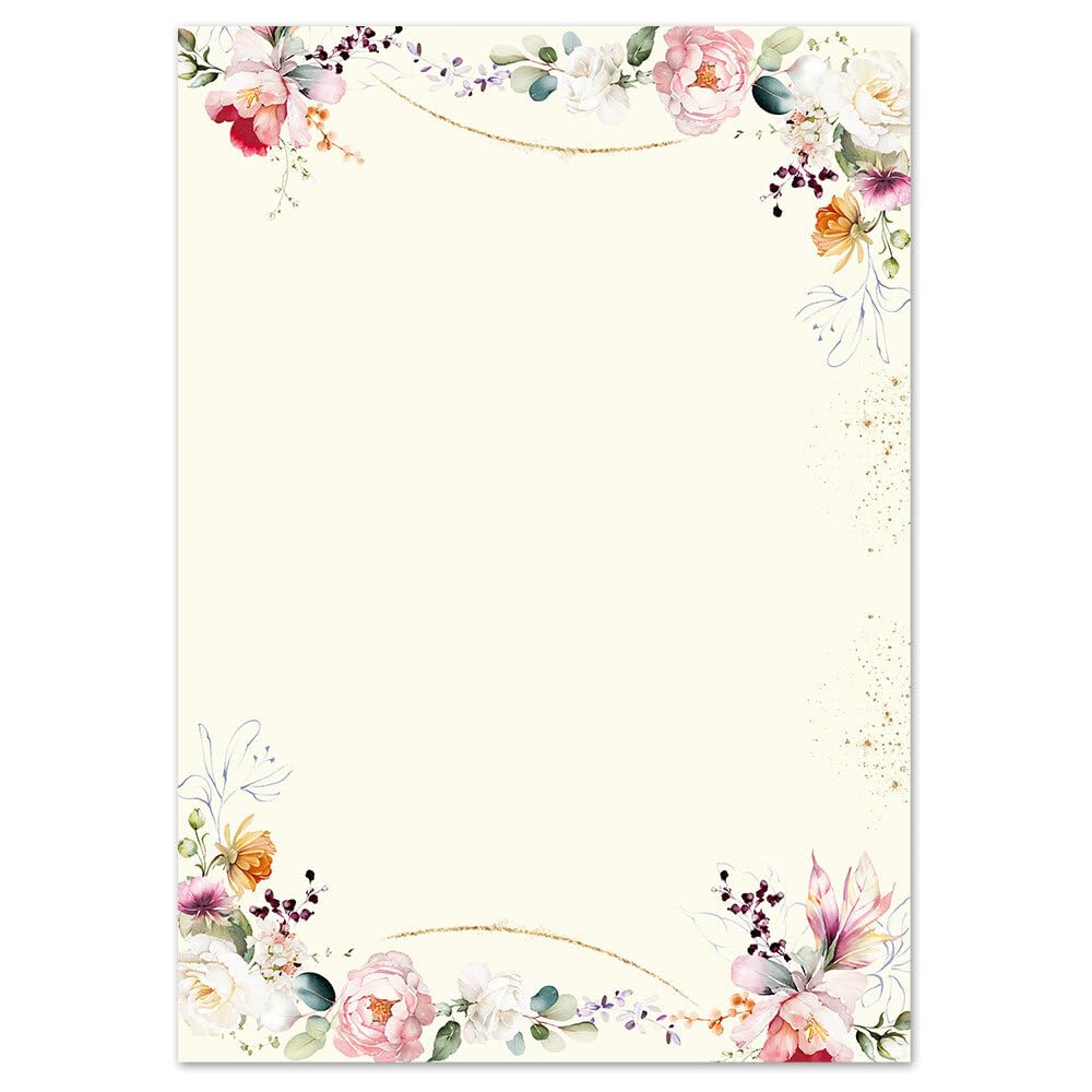 50 Sheets Letter Paper Tropical Flowers DIN A4 (210 x 297 mm) 90 g/m² Multi-Coloured