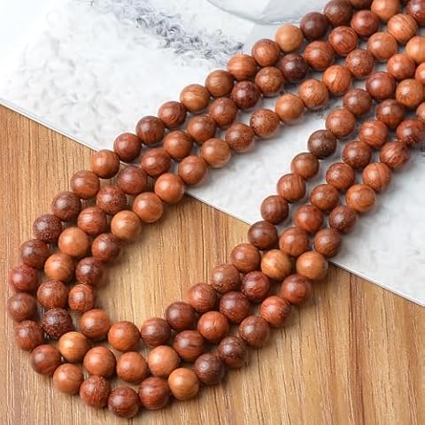 8mm Massive Beads Natural Wooden Round Loose Beads Jewelry Making with Thread 200 PCS(Red Sandalwood, 8mm) Cover