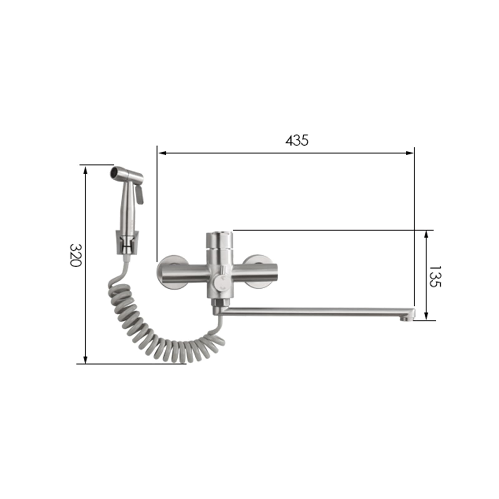 Grifo de Pared Cocina Acero Inoxidable con Pistola de Pulverización Giratorio de 360° Agua Caliente/Fría,Cepillado