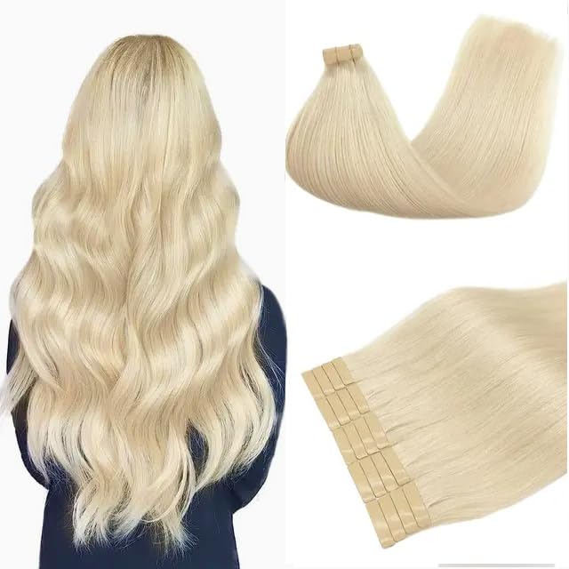 Extensions capillaires à bande adhésive pour cheveux fins blond platine 660 Remy hair