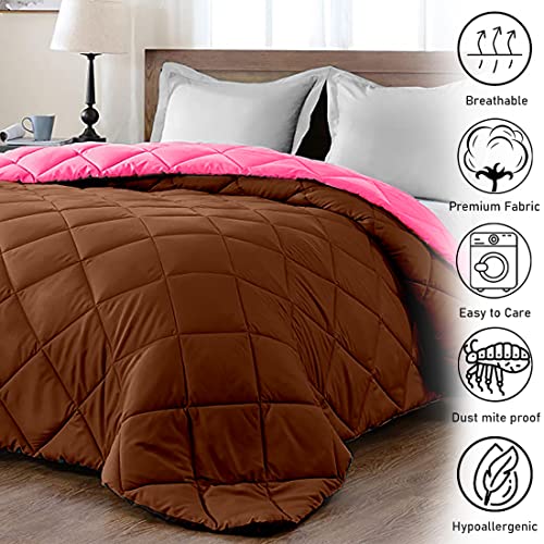 Image of AYKA Reversible Comforter 220 GSM Microfiber Reversible AC Comforter /Blanket for Winter /Quilt /Duvets for King Size Double Bed Comforter (90 * 100, Pink & Brown)