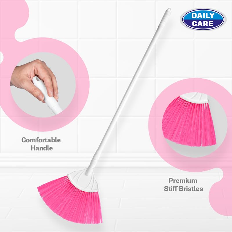 Image of DAILY CARE Multipurpose Cleaning Broom | Durable and Lightweight Broom for Home, Office, and Outdoor Use, Ideal for Sweeping Floors, Carpets (Pink)