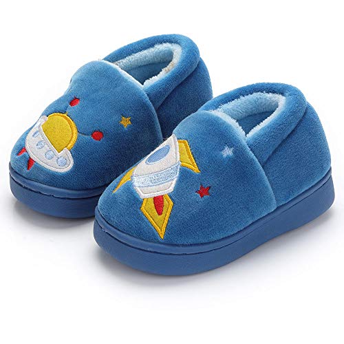 SITAILE Boys Girls Toddler House Slippers,Kids Fur Lined Warm Slip On Home Slippers Cute Winter Nonslip Indoor Slippers SkyBlue Size 8.5-9 Toddler