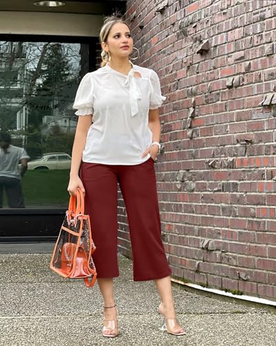 Image of Promover 14 inch /21 inch /23 inch /25 inch Inseam Capri Pants for Women Wide Leg Yoga Cropped Pants with Pockets Loose Casual Summer Pant