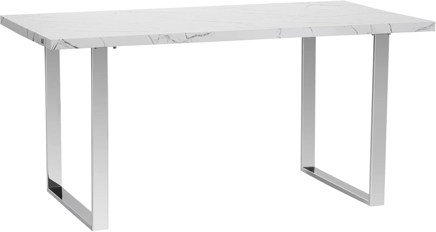 160 cm Rectangular Dining Table for 68 People, Modern Kitchen Table with Marble Effect