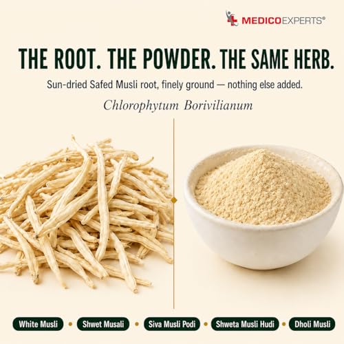 Image of Safed Musli Root Powder 225g (200g + 25g Extra) | Pure & Natural | White Musli, Shwet Musali, Siva Musli Podi | Chlorophytum Borivilianum | FSSAI Certified, Lab Tested