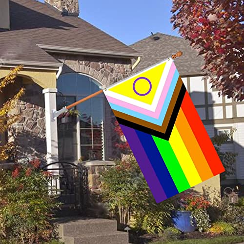 New Intersex Progress Pride Rainbow Flag,3 X 5 Foot Progressive Pride Flag 100 D Polyester Outdoor Flag,Bright And Vivid Colors Bisexual Trans Lgtbq Community Gay Pride Banner,Uv Fade With Brass Grommets #TOP1