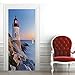GSKBDQ Paesaggio Del Mare Blu Del Faro Adesivi Per Porte Interne 3D Soggiorno Camera Da Letto Bagno Carta Da Parati In Pvc Autoadesivo Impermeabile Adesivo Per Porte Casa Poster Murale 77X200Cm