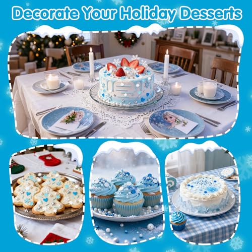 Image of Edible Winter Sprinkles for Cake Decorating,Frozen Blue Heart White Snowflake Silver Star Pearl Jimmies Mix,Confetti Sprinkles 130g /4.58oz,Snowflakes Sugar Pearls for Decorations Baking,Cake Ice Cream Cookies Cupcake Topper Chocolate,Birthday Holiday Children Party Sprinkle