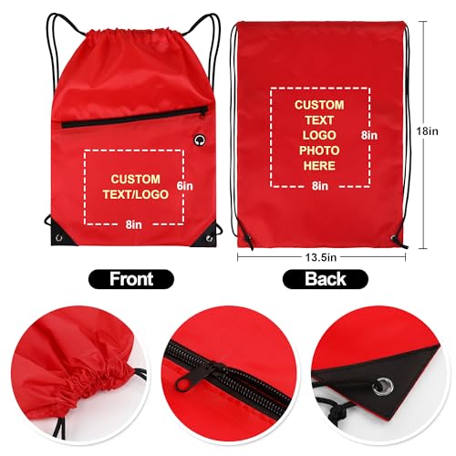 Image of Custom Drawstring Backpacks Bags 100 /200 Pack Personalized Bulk, Customizable Cinch Sport Bags with Logo Text, Cinch Sack, String Bag for Gym Promotional Events Gift, Trade Shows, With Pocket