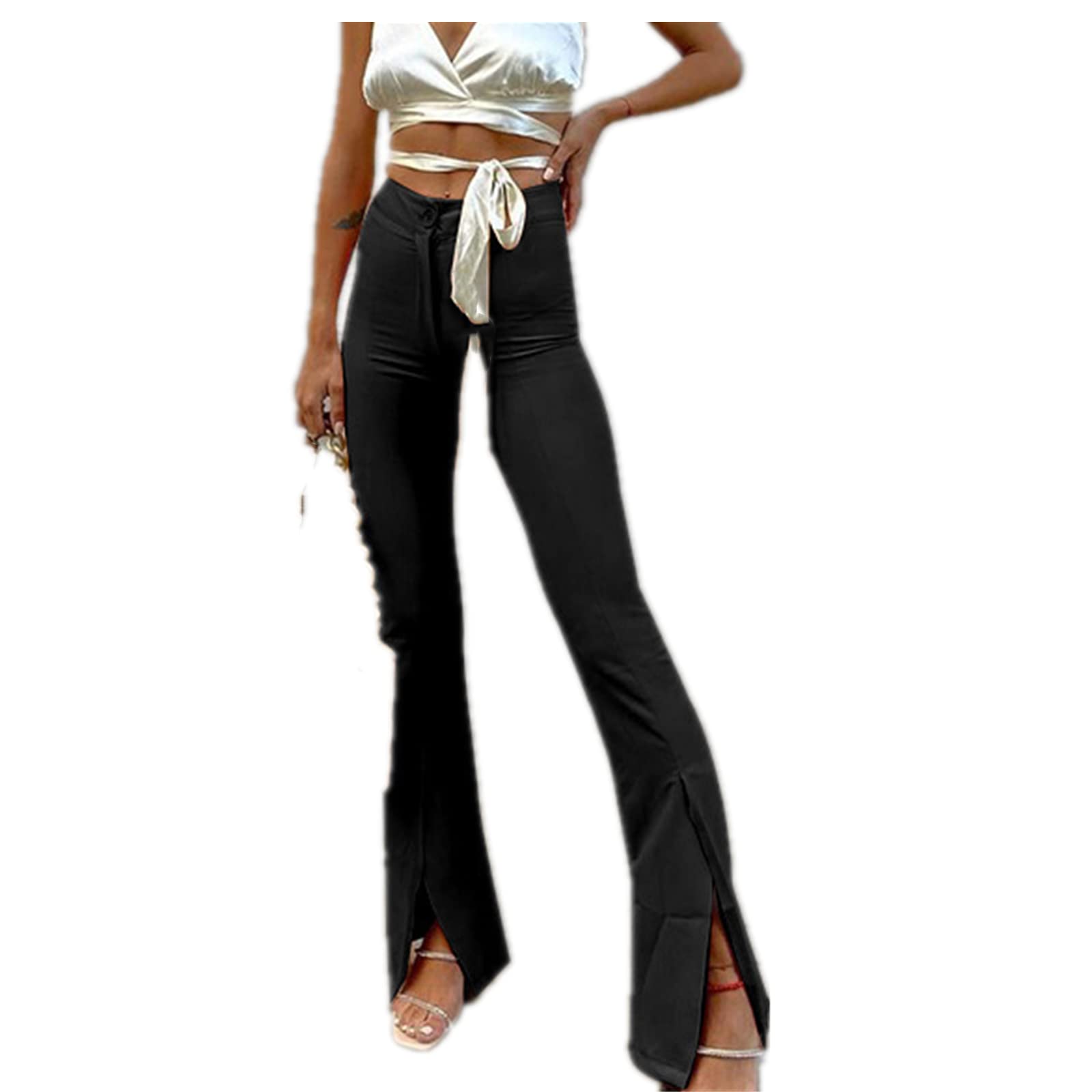Solid Color Straight Wide Leg Pants Womens high Waist Loose and Thin Casual Fashion Trousers Black 3XL