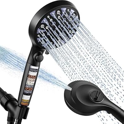Handheld Shower Head with On Off Switch, Showerhead with Handheld 10 Sprayer Settings, 15 Stage for Hard Water Filtered Showerhead Remove Chlorine and Harmful Substance(Dazzle Black)