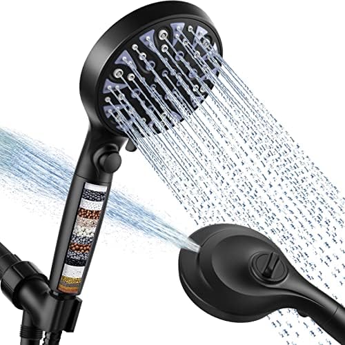 Handheld Shower Head with Removable Filter, High Pressure 10-mode Showerhead with ON/OFF Pause Switch, 15 Stage Water Softener Filters for Hard Water Remove Chlorine, Meet cUPC and CEC Certification