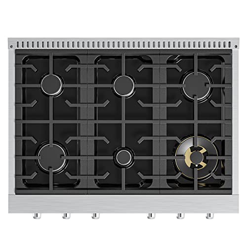 Koolmore Km-Hgrt36-Ss 36 Inch Natural Gas Range-Top With 6 Sealed Italian Burners, Stainless-Steel Stovetop Knobs, Edge Cast Iron Cooking Grates, Electronic Ignition, 36", Silver #TOP2