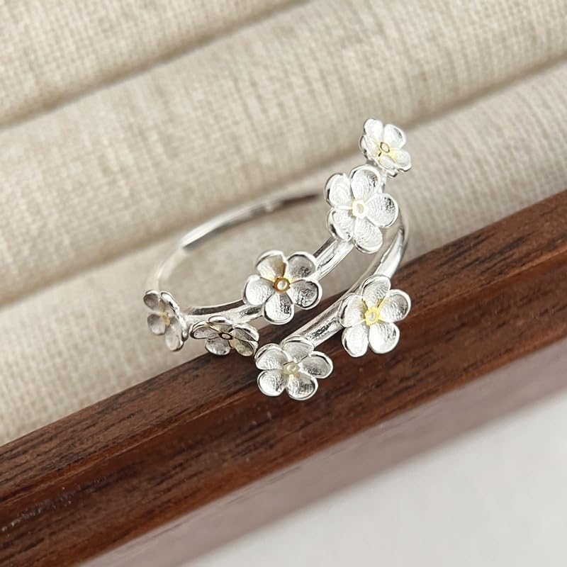 Kokoma Sterling Silver Plum Blossom Wrap Ring for Women Flower Statement Ring Adjustable Open Finger Band Promise Engagement Rings - Image 5