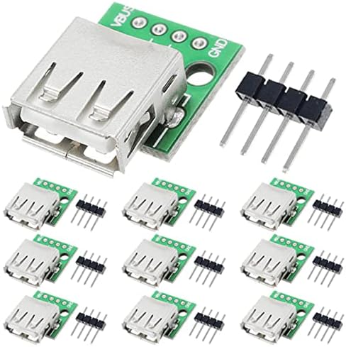 10 Pcs USB Type A Female to DIP Adapter 2.54mm 4 Pin USB 2.0 Type A Socket to DIP Converter Breakout Board for DIY Power Supply with 40 Pin Header