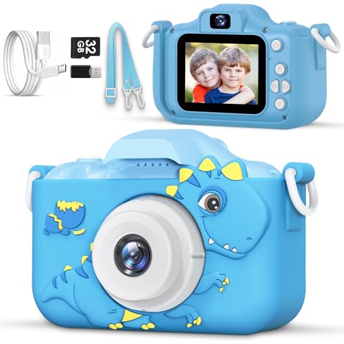 Kids Camera for 3, 4, 5, 6, 7, 8, 9 Year Old Boys Girls – 1080P HD Kids Video Camera, Toddler Selfie Dual Lens Digital Camera with Games, Toys for Toddlers Birthday Gifts with 32GB SD Card – Blue