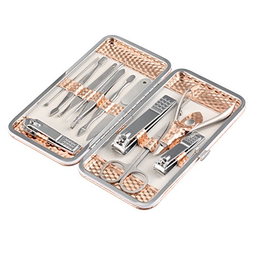 Manicura Pedicura Kit, 12 Piezas Hi-Luck Atención Personal de Acero Inoxidable Cortauñas, Profesional Manicura Pedicura Conjunto