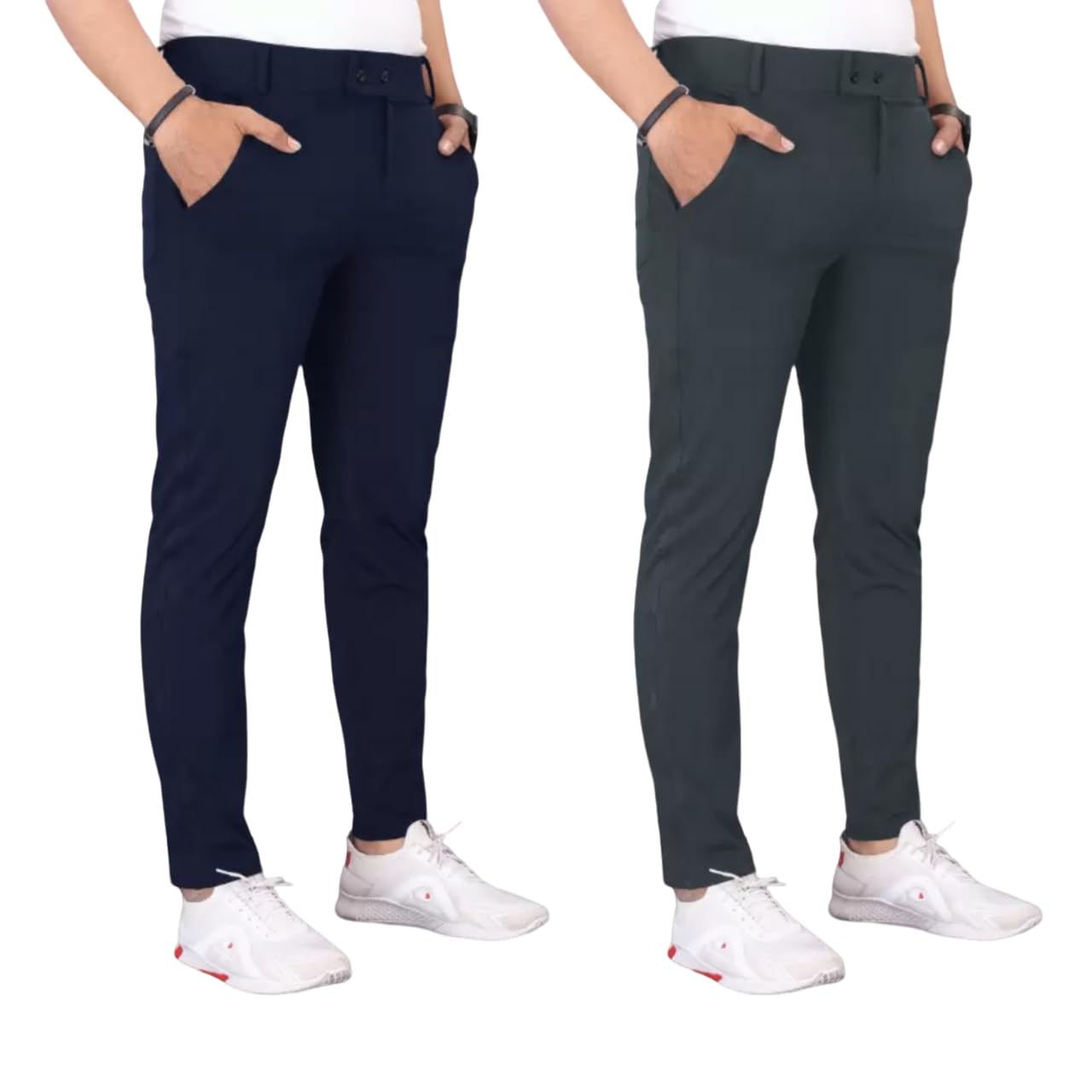 gibbonte Men’s Slim Fit Lycra Blend Trousers - Pack of 2 | Stretchable Formal Pants for Office, Business, and Casual Wear | Trousers for Men-picture-26