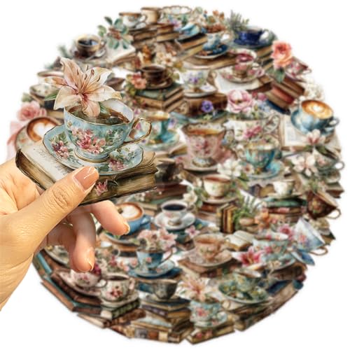 Image of 50 PCS Vintage Coffee Book Stickers for Scrapbooking Journaling Junk Journal Supplies -Retro Reading Sticker Waterproof Transparent PET Aesthetic Decals for Resin Crafts Decorative Art Crafts (Read)