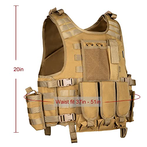 Mgflashforce Tactical Airsoft Vest Adjustable Modular Paintball Vest (Tan) #TOP2