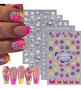 Tyuimhx 5 Sheets Flowers Nail Art Stickers Decals 5D Embossed Self-Adhesive Daisy Nail Stickers S...