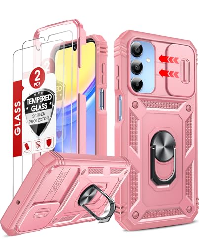 LeYi Compatible for Samsung Galaxy A15-5G Case: Phone Case Galaxy A15 5G with [2X] Galaxy A15 Screen Protector & Magnetic Stand, Military-Grade Shockproof Cobertura para Galaxy A15 5G for Women, Rink