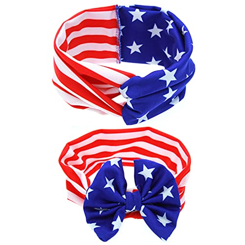Weraru 2 Pieces 4th of July Baby Headband American Flag Bow Hairband Patriotic Elastic Turban Hair Accessories