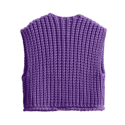 Image of Women's Sleeveless Chunky Knit Cardigan V-Neck Button Down Vest Casual Loose-Fitted Crochet Sweater with Pockets 2024